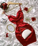 Niulatu Sheath Spaghetti Straps Red Satin Homecoming Dress Short Birthday Outfits HZ1110