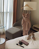 Niulatu Sheath Strapless Chiffon Sleeveless Pink Evening Dress Prom Dresses HZ1110