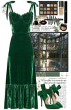 Niulatu A line Spaghetti Straps Green Velvet Long Evening Dress Prom Dresses HZ1110