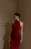 Niulatu Sheath High Neckline Sequin Red Long Evening Dress Prom Dresses HZ1110