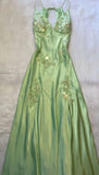 Niulatu Mermaid V Neckline Green Satin Backless Evening Dress Prom Dresses With Beads HZ1110