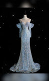 Niulatu Mermaid Off The Shoulder Sequin Long Sleeves Evening Dress Prom Dresses HZ1110