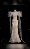 Niulatu Mermaid Square Neckline Half Sleeves Sequin Wedding Dresses With Tulle HZ1110