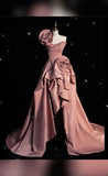 Niulatu High Low One Shoulder Pink Satin Evening Dress Prom Dresses HZ1110