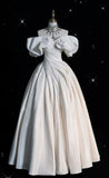 Niulatu Ball Gown Off The Shoulder Satin Ruffles Long White Wedding Dresses Brides Dress HZ1110
