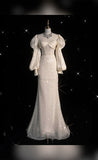 Niulatu Sheath Strapless White Satin Ruffles Long Sleeves Wedding Dresses Brides Dress HZ1110