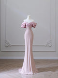 Niulatu Sheath Off The Shoulder Pink Long Evening Dress Prom Dresses With Pleated HZ1110