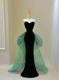 Niulatu Mermaid Sweetheart Black Velvet Long Evening Dress Prom Dresses With Bow HZ1110