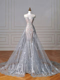 Niulatu Mermaid Off The Shoulder Sequin Lace Long Wedding Dresses With Train HZ1110