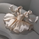 Niulatu A Line Straps Short Satin Homecoming Dress HZ1110