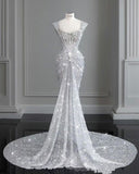 Niulatu Mermaid Square Neckline Sequin White Long Wedding Dresses With Train HZ1110