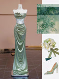 Niulatu Mermaid Sweetheart Satin Green Long Evening Dress Prom Dresses HZ1110