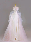 Niulatu Mermaid Strapless Satin White Long Wedding Dresses With Bow HZ1110