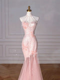 Niulatu Mermaid Sweetheart Sequin Pink Sleeveless Long Prom Dresses HZ1110