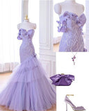 Niulatu Mermaid Sweetheart Sequin Lilac Sleeveless Long Prom Dresses Party Dress HZ1110