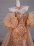 Niulatu Mermaid Off The Shoulder Slit Sequin Long Party Dress Prom Dresses SD1815