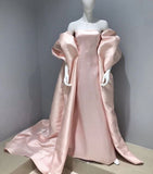 Niulatu Mermaid Strapless Pink Satin Long Prom Dresses Party Dresses With Cape HZ1110