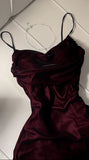 Niulatu A Line Straps Burgundy Satin Long Prom Dresses Party Dresses HZ1110