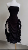Niulatu Sheath Strapless Black Satin Prom Dress Birthday Outfits HZ1110