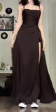 Niulatu A line Spaghetti Straps Black Satin Prom Dress Birthday Outfits HZ1110