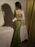 Niulatu Mermaid Spaghetti Straps Green Long Length Prom Dresses Birthday Outfits HZ1110