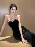 Niulatu Mermaid Strapless Black Velvet Long Length Prom Dresses Birthday Outfits HZ1110