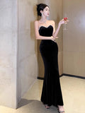 Niulatu Mermaid Strapless Black Velvet Long Length Prom Dresses Birthday Outfits HZ1110