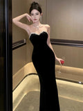 Niulatu Mermaid Strapless Black Velvet Long Length Prom Dresses Birthday Outfits HZ1110