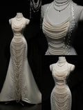 Niulatu Mermaid Halter Sleeveless Wedding Dresses Glittering Straps Pearls Wedding Dress HZ1110