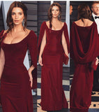 Niulatu Sheath Boat Neckline Burgundy Velvet Long Length Prom Dresses Birthday Outfits HZ1110