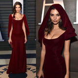 Niulatu Sheath Boat Neckline Burgundy Velvet Long Length Prom Dresses Birthday Outfits HZ1110