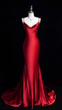 Niulatu Mermaid Spaghetti Straps Red Satin Long Length Prom Dresses Birthday Outfits HZ1110