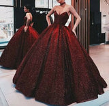 Niulatu Ball Gown Strapless Burgundy Sequin Long Length Prom Dresses Birthday Outfits HZ1110