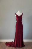 Niulatu Sheath Straps Burgundy Velvet Long Ruffles Prom Dresses Birthday Outfits HZ1110