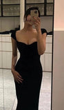 Niulatu Sheath Sweetheart Cap Sleeves Black Prom Dresses Birthday Outfits HZ1110