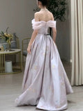 Niulatu A line Off The Shoulder Satin Floral Evening Dress Long Prom Dresses HZ1110