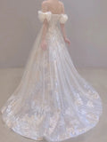 Niulatu A line Straps White Tulle Long Wedding Dresses With Beads HZ1110