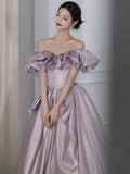 Niulatu Ball Gown Off The Shoulder Lilac Short Sleeves Evening Dress Long Prom Dresses HZ1110