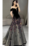 Niulatu Ball Gown Off The Shoulder Black Short Sleeves Sequin Evening Dress Long Prom Dresses HZ1110