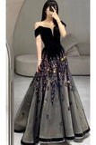 Niulatu Ball Gown Off The Shoulder Black Short Sleeves Sequin Evening Dress Long Prom Dresses HZ1110