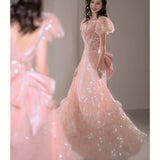 Niulatu A Line Sweetheart Sequin Pink Long Evening Dress Prom Dresses Birthday Outfits HZ1110