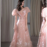 Niulatu A Line Sweetheart Sequin Pink Long Evening Dress Prom Dresses Birthday Outfits HZ1110