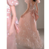 Niulatu A Line Sweetheart Sequin Pink Long Evening Dress Prom Dresses Birthday Outfits HZ1110