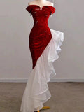 Niulatu Sheath Off The Shoulder Sequin Red Evening Dress Prom Dresses Birthday Outfits HZ1110