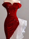 Niulatu Sheath Off The Shoulder Sequin Red Evening Dress Prom Dresses Birthday Outfits HZ1110