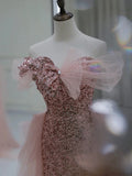 Niulatu Sheath Off The Shoulder Pink Sequin Long Evening Dress Prom Dresses Birthday Outfits HZ1110