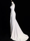 Niulatu Sheath Square Neckline Sleeveless White Satin Slit Wedding Dresses With Ruffles HZ1110