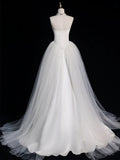 Niulatu Sheath Spaghetti Straps Sleeveless White Satin Wedding Dresses With Ruffles HZ1110