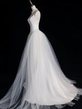 Niulatu Sheath Spaghetti Straps Sleeveless White Satin Wedding Dresses With Ruffles HZ1110