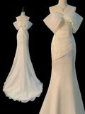 Niulatu Mermaid Off The Shoulder Short Sleeves Ivory Chiffon Wedding Dresses With Ruffles HZ1110